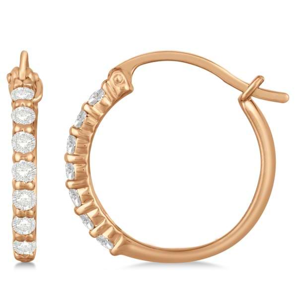Genuine Diamond Hoop Earrings Pave Set in 14k Rose Gold 0.33ct