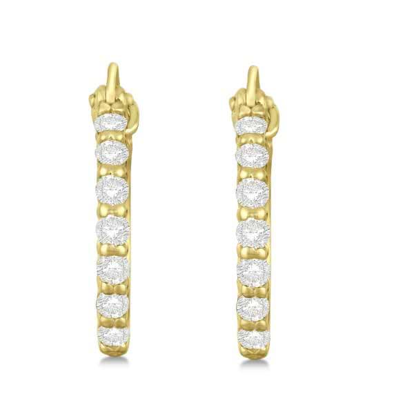 Genuine Diamond Hoop Earrings Pave Set in 14k Yellow Gold 0.33ct