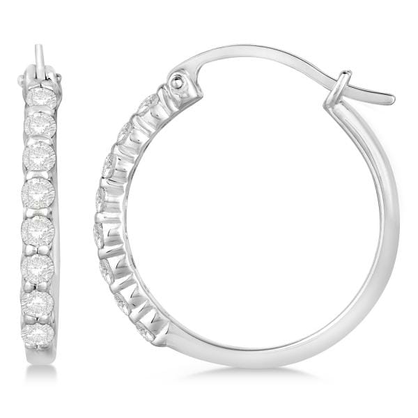 Genuine Diamond Hoop Earrings Pave Set in 14k White Gold 0.50ct