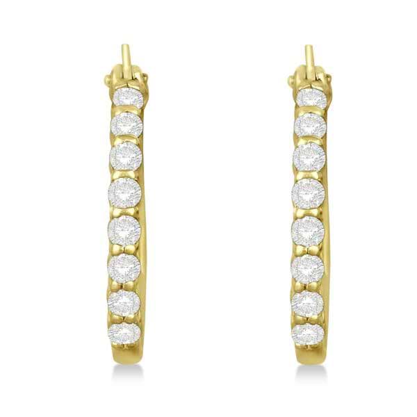 Genuine Diamond Hoop Earrings Pave Set in 14k Yellow Gold 0.50ct