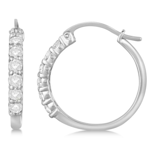 Genuine Diamond Hoop Earrings Pave Set in 14k White Gold 0.75ct