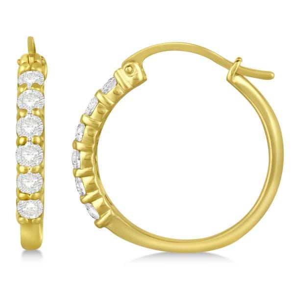 Genuine Diamond Hoop Earrings Pave Set in 14k Yellow Gold 0.75ct