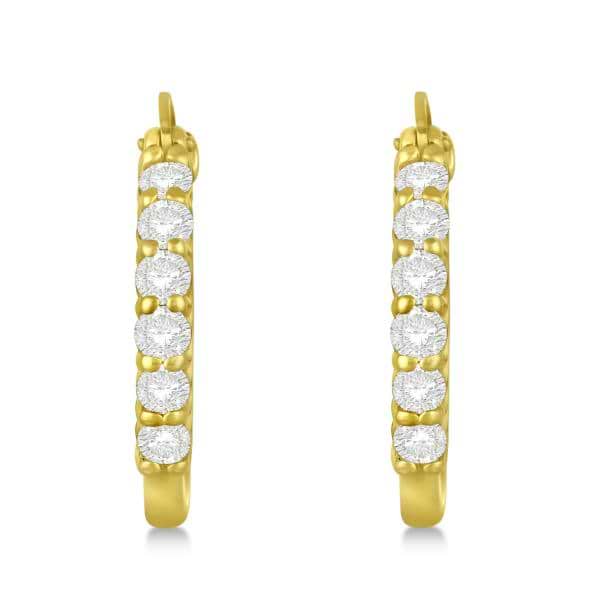 Genuine Diamond Hoop Earrings Pave Set in 14k Yellow Gold 0.75ct