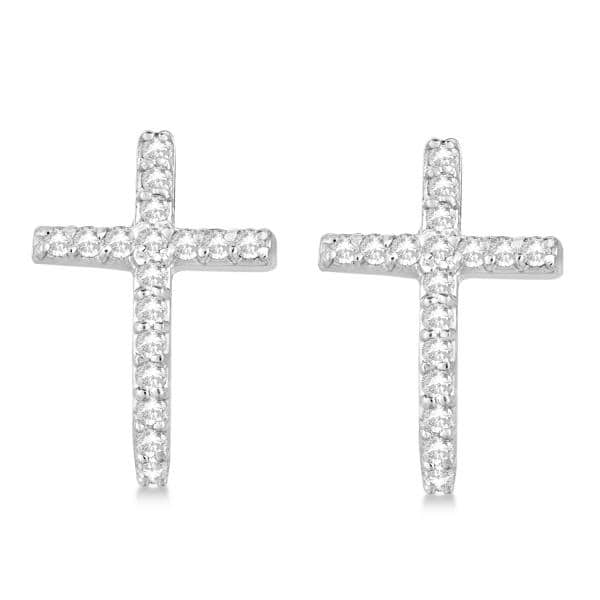 Pave Set Diamond Cross Post Earrings 14k White Gold 0.33 carats