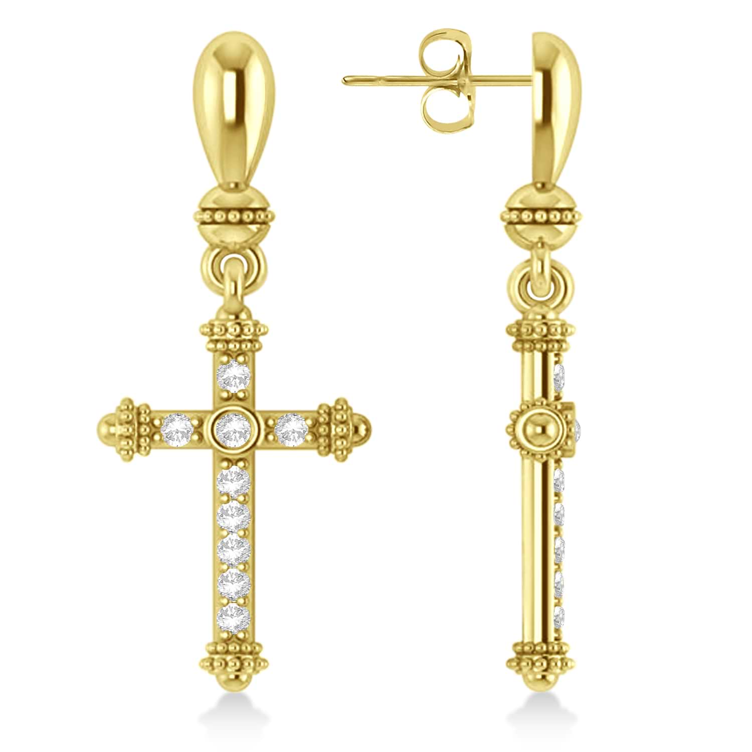 Diamond Cross Drop Earrings 14k Yellow Gold (0.25ctw)