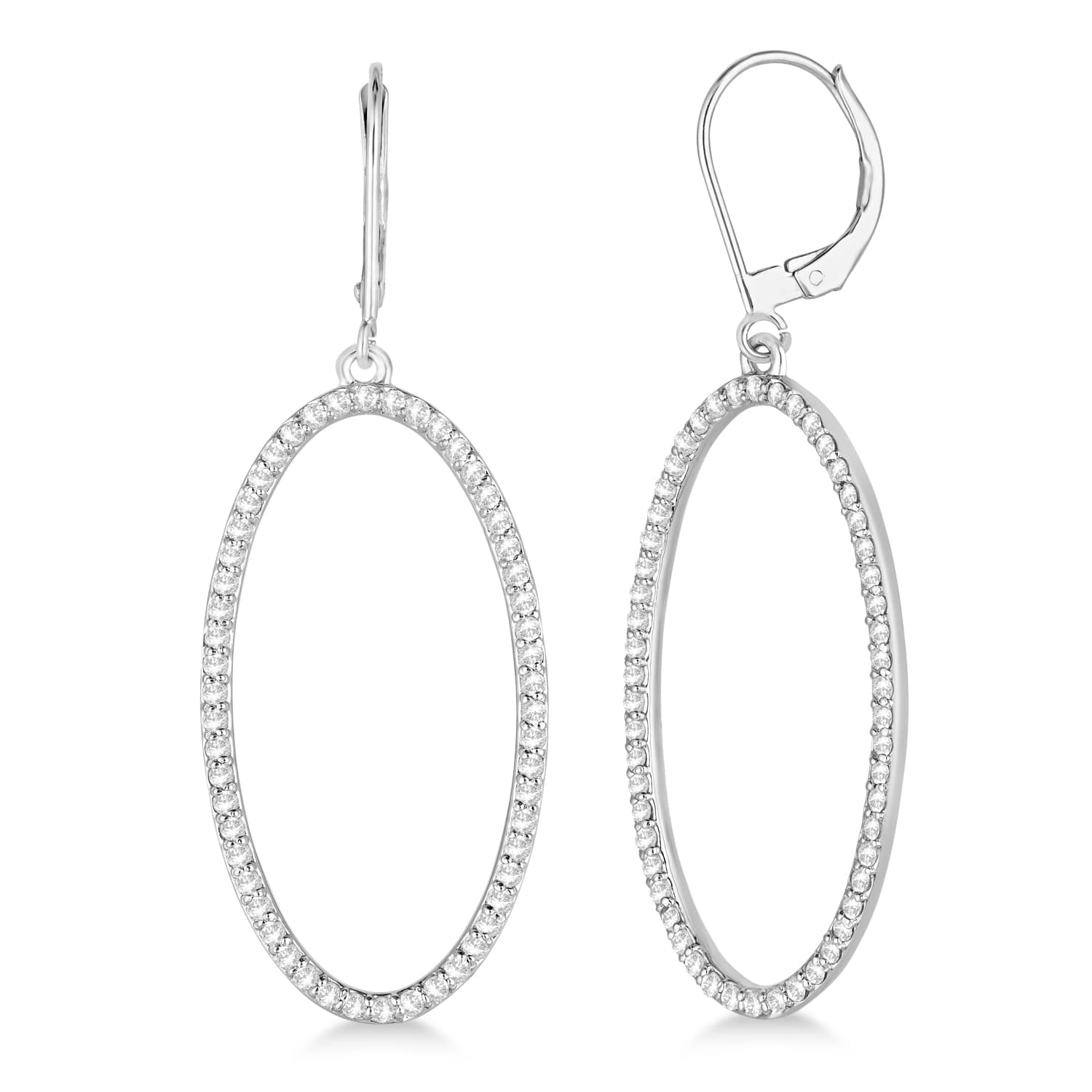 Leverback Diamond Hoop Earrings 14k White Gold (1.08ct)