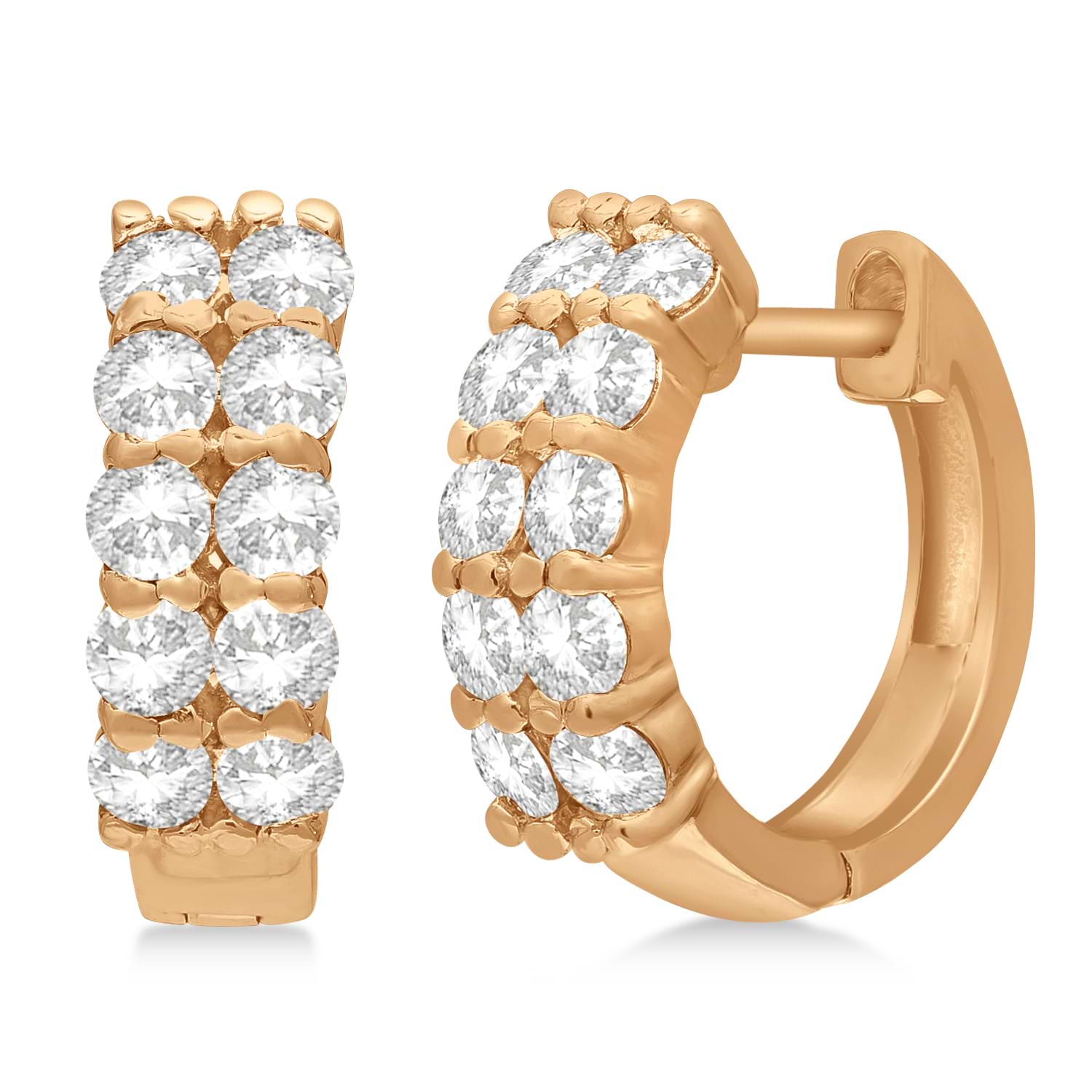Double Row Diamond Huggie Earrings 14k Rose Gold (1.00ct)