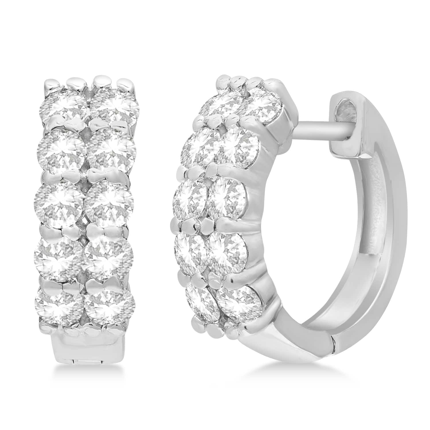 Double Row Diamond Huggie Earrings 14k White Gold (1.00ct)