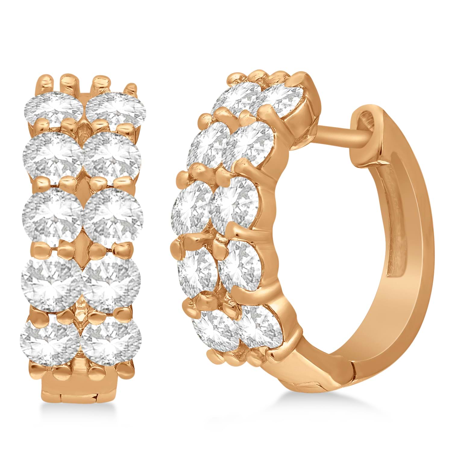 Double Row Diamond Huggie Earrings 14k Rose Gold (2.00ct)