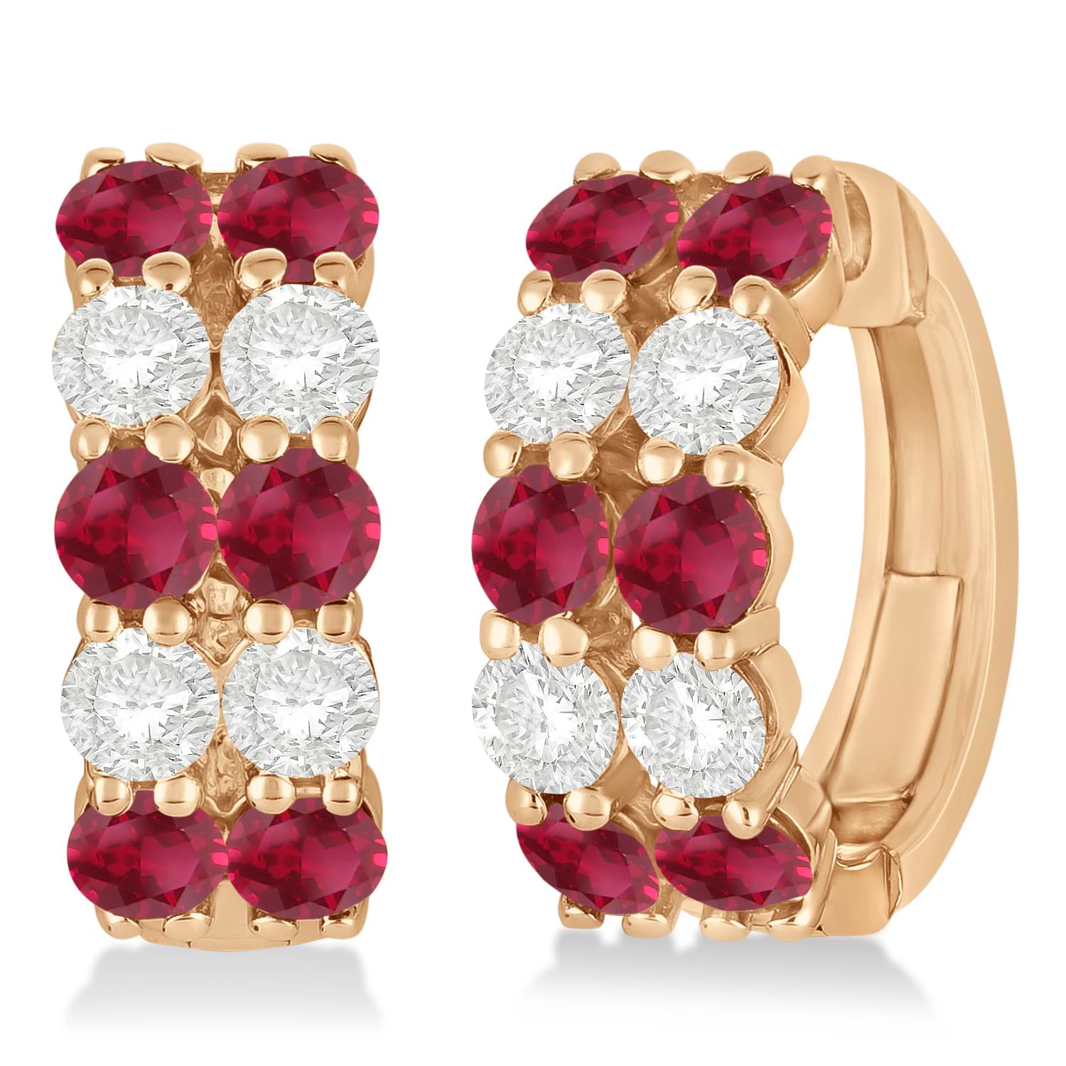 Double Row Ruby & Diamond Huggie Earrings 14k Rose Gold (2.60ct)