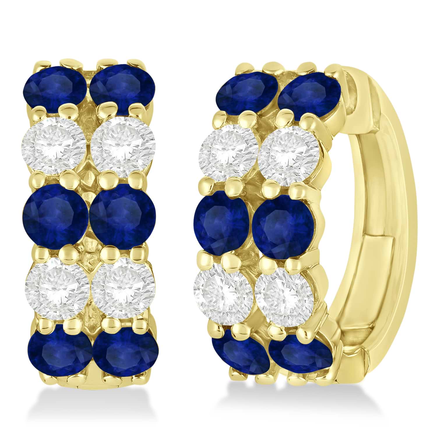 Double Row Sapphire & Diamond Huggie Earrings 14k Yellow Gold (2.60ct)