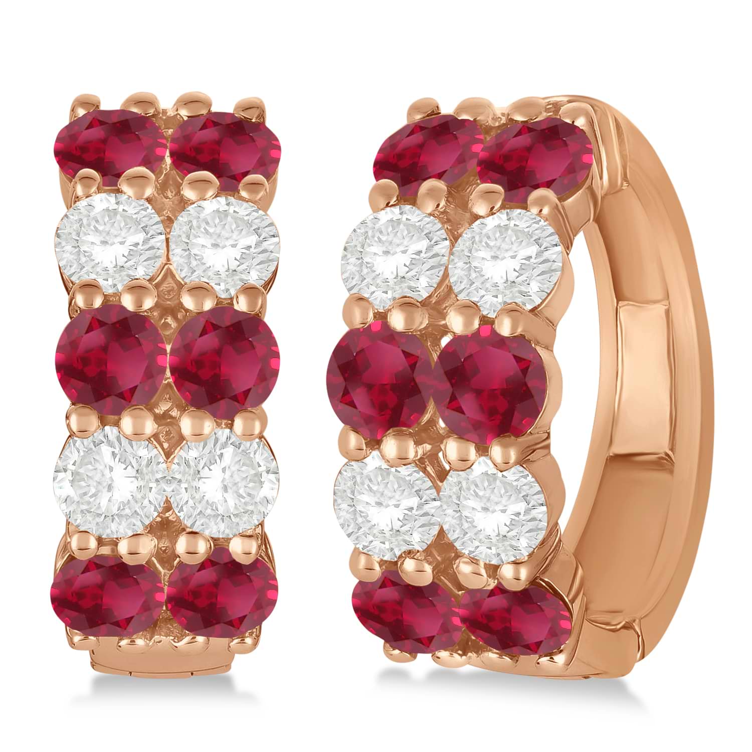 Double Row Ruby & Diamond Hoop Earrings 14k Rose Gold (4.28ct)