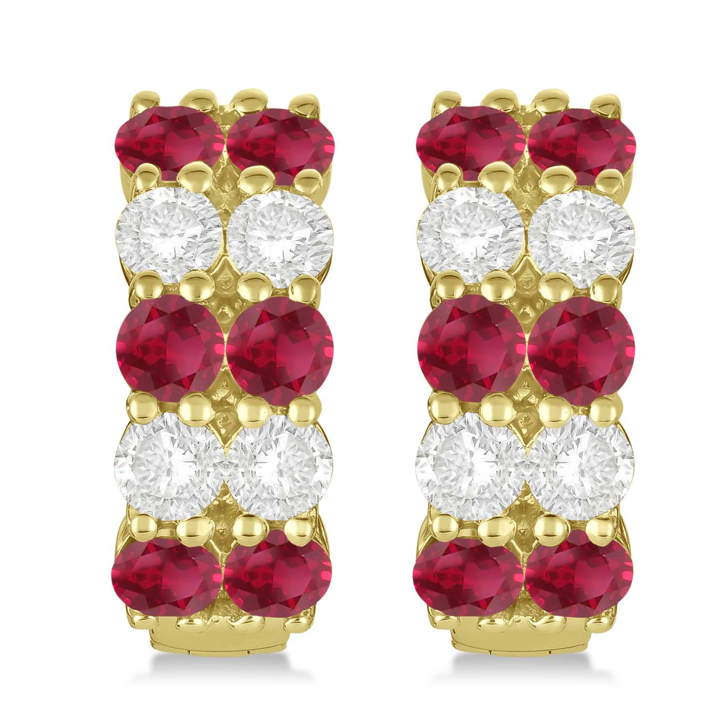 Double Row Ruby & Diamond Hoop Earrings 14k Yellow Gold (4.28ct)