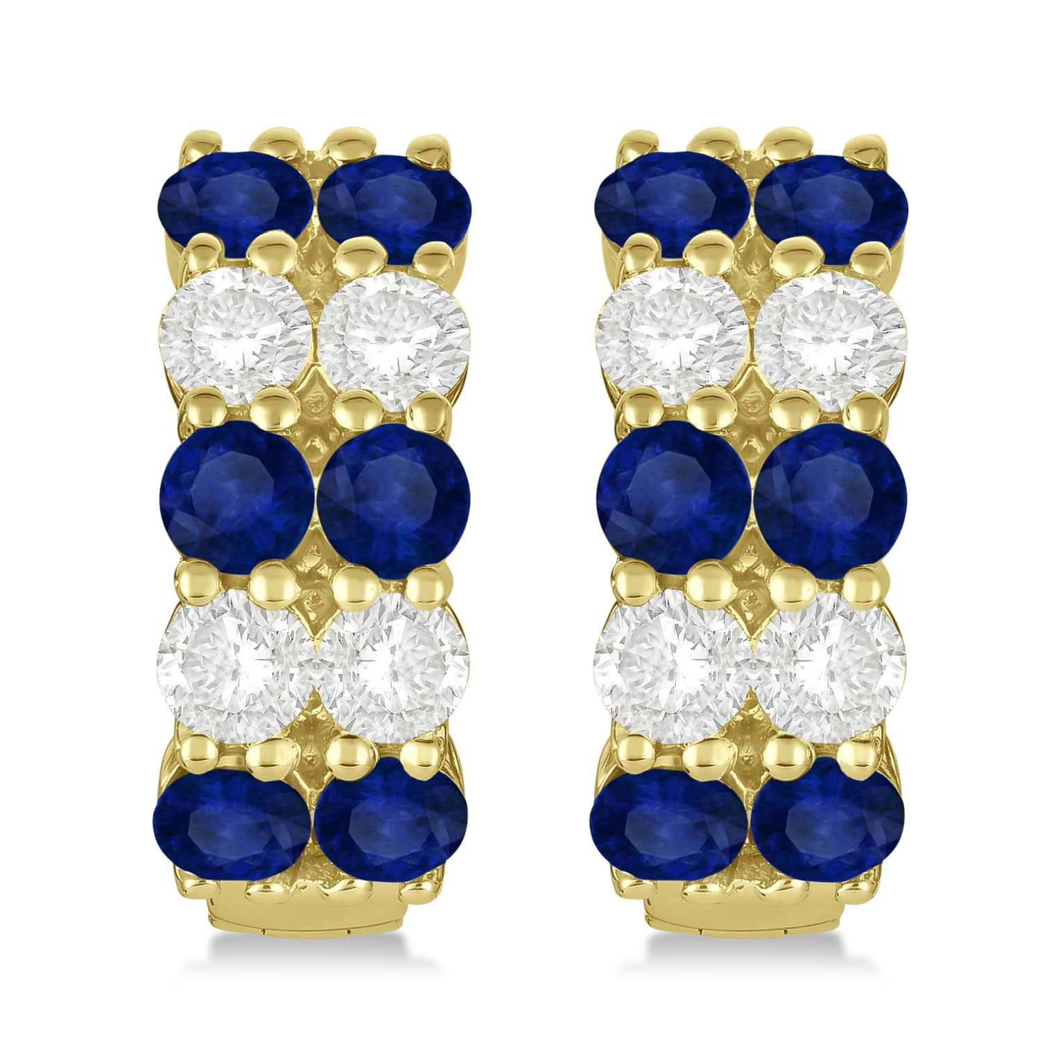 Double Row Sapphire & Diamond Hoop Earrings 14k Yellow Gold (4.28ct)