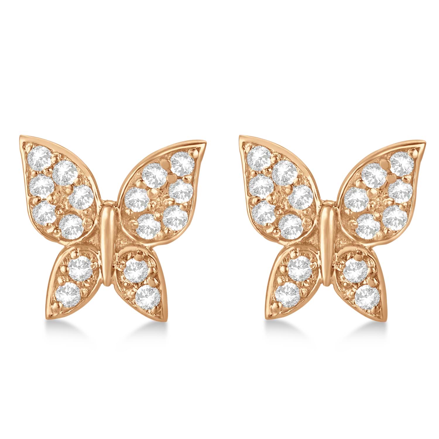 Diamond Butterfly Stud Earrings 14k Rose Gold (0.30ct)