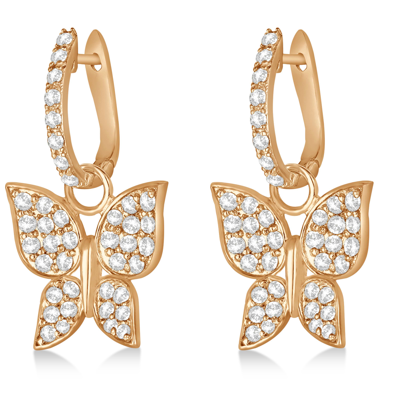 Diamond Butterfly Drop Earrings 14k Rose Gold (1.26ct)