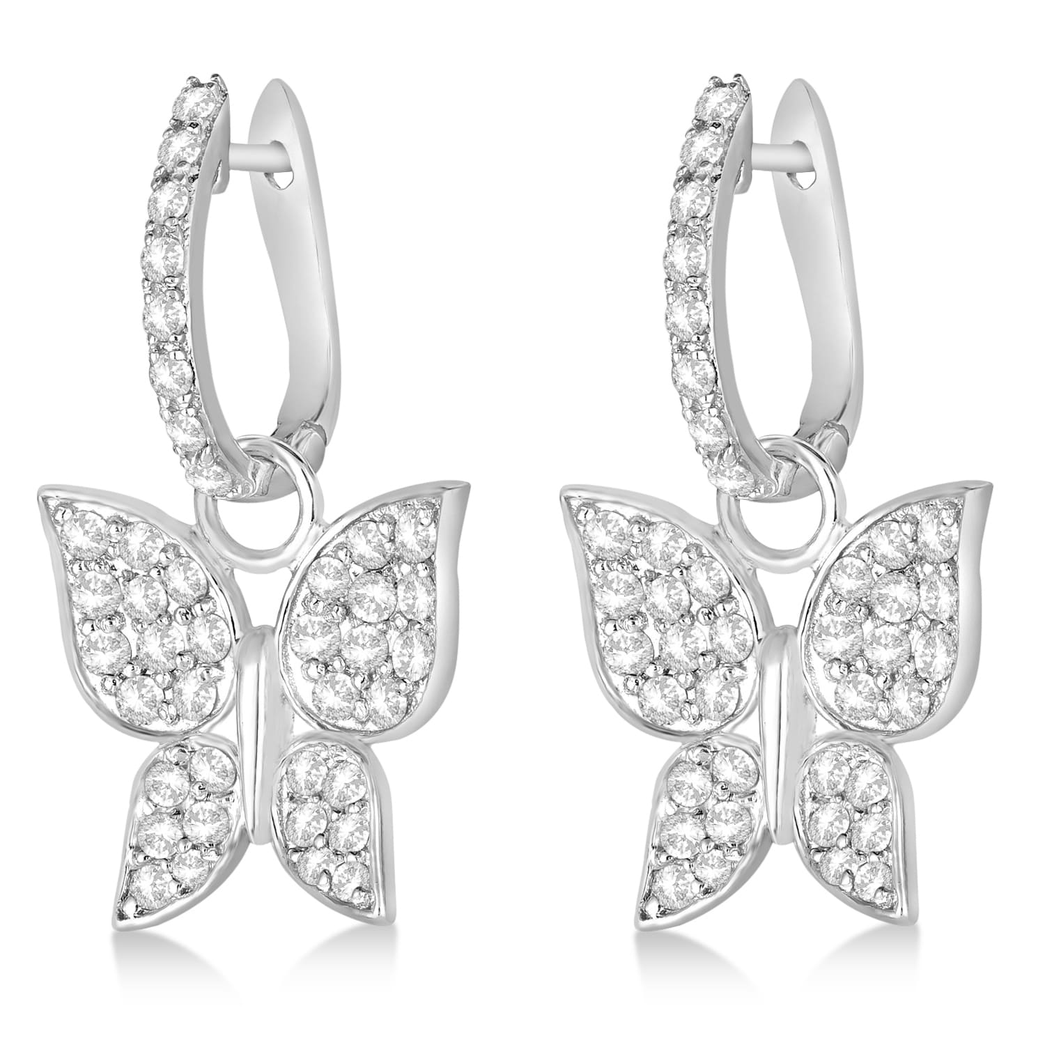 Diamond Butterfly Drop Earrings 14k White Gold (1.26ct)