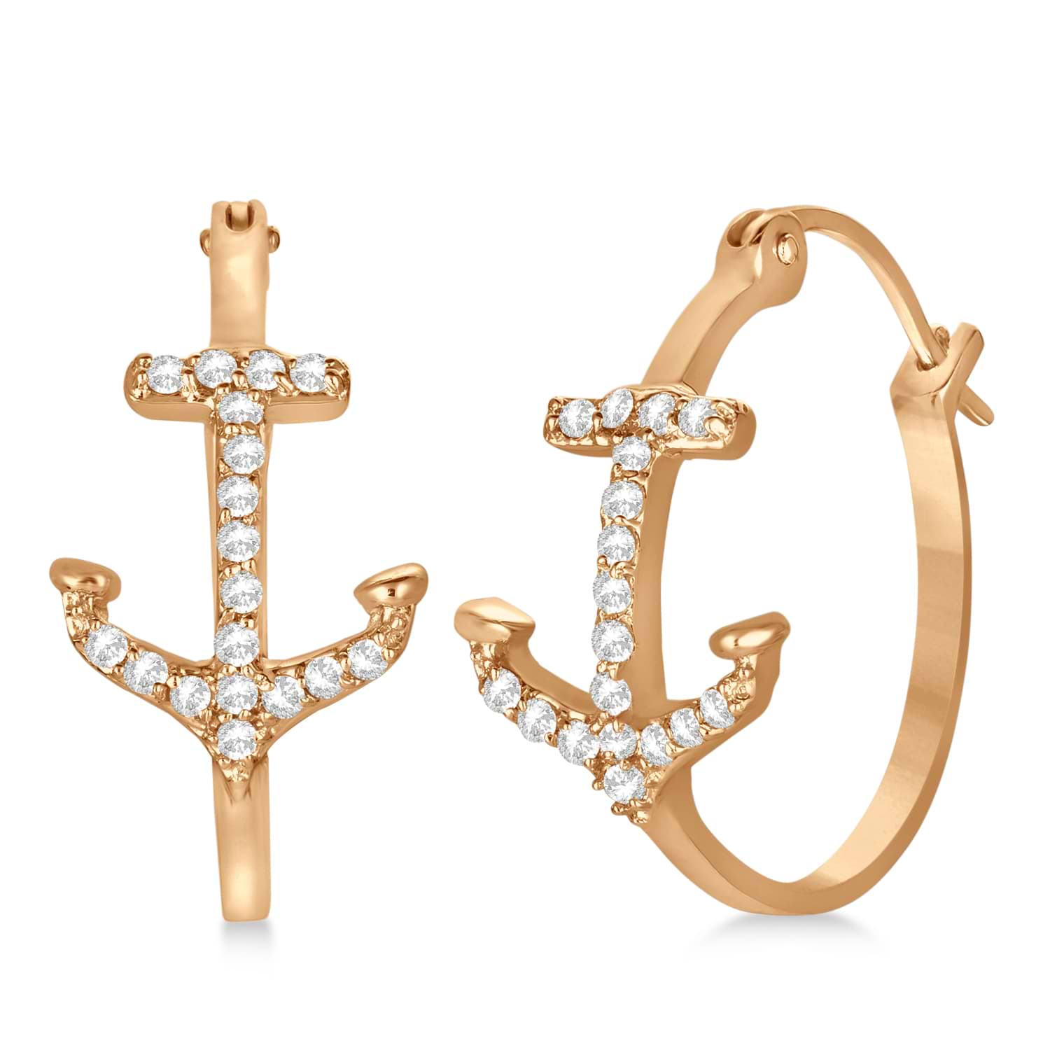 Diamond Anchor Hoop Earrings 14k Rose Gold(0.29ct)