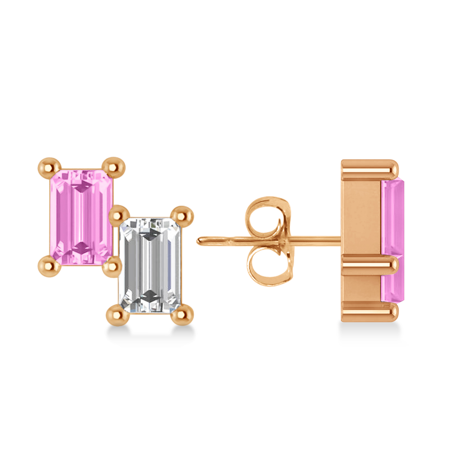 Bar Pink Sapphire & Diamond Baguette Earrings 14k Rose Gold (1.70 ctw)