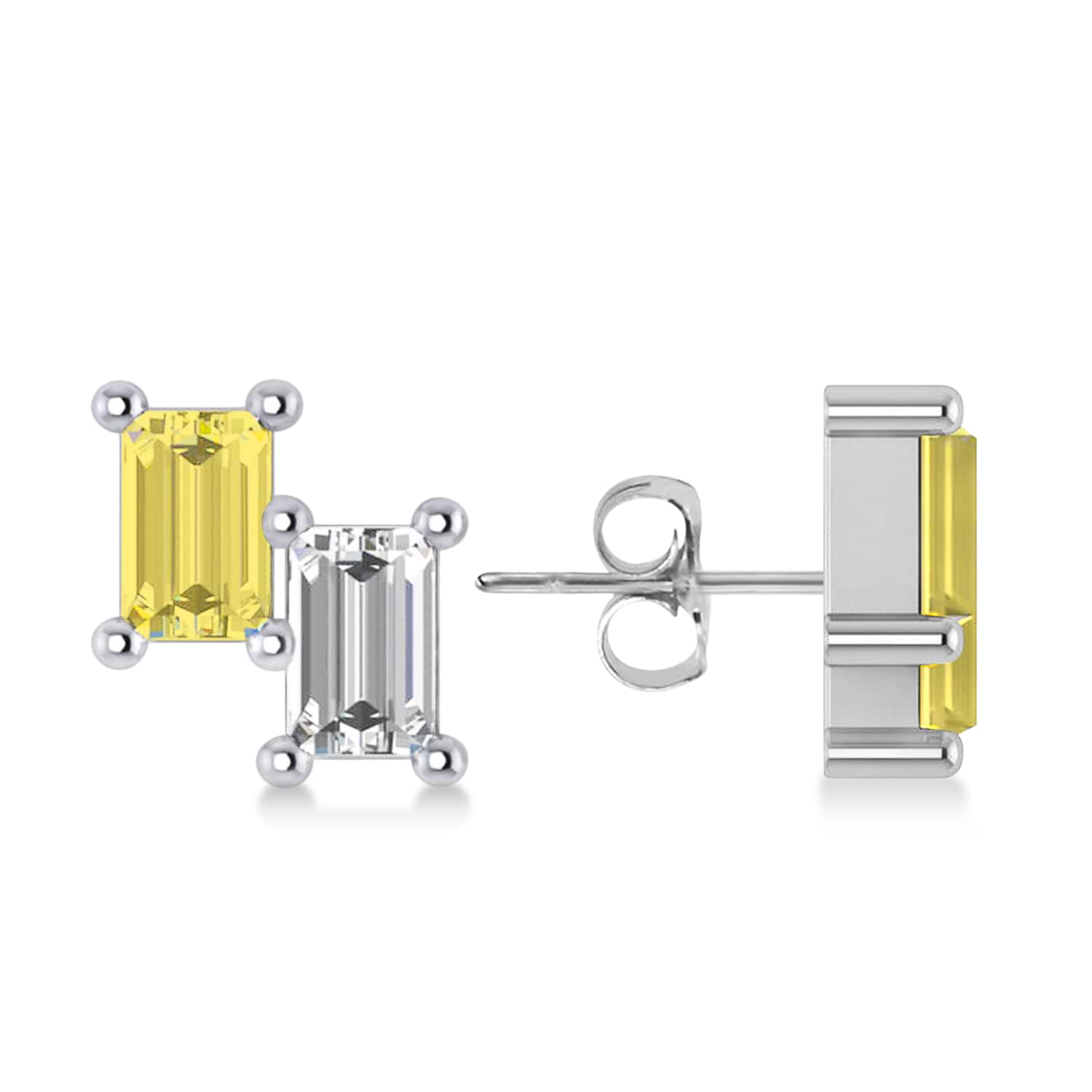 Bar Yellow Diamond & Diamond Baguette Earrings 14k White Gold (1.20 ctw)