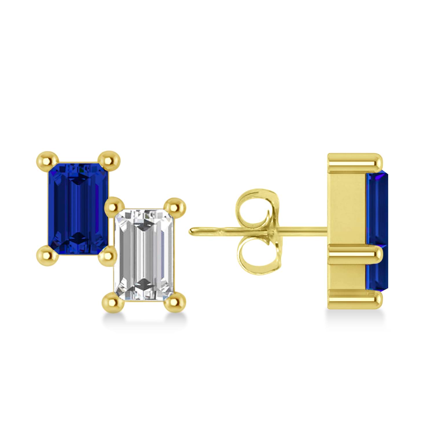 Bar Blue Sapphire & Diamond Baguette Earrings 14k Yellow Gold (1.70 ctw)