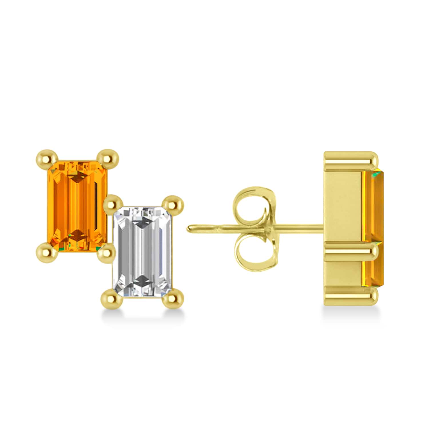 Bar Citrine & Diamond Baguette Earrings 14k Yellow Gold (1.30 ctw)
