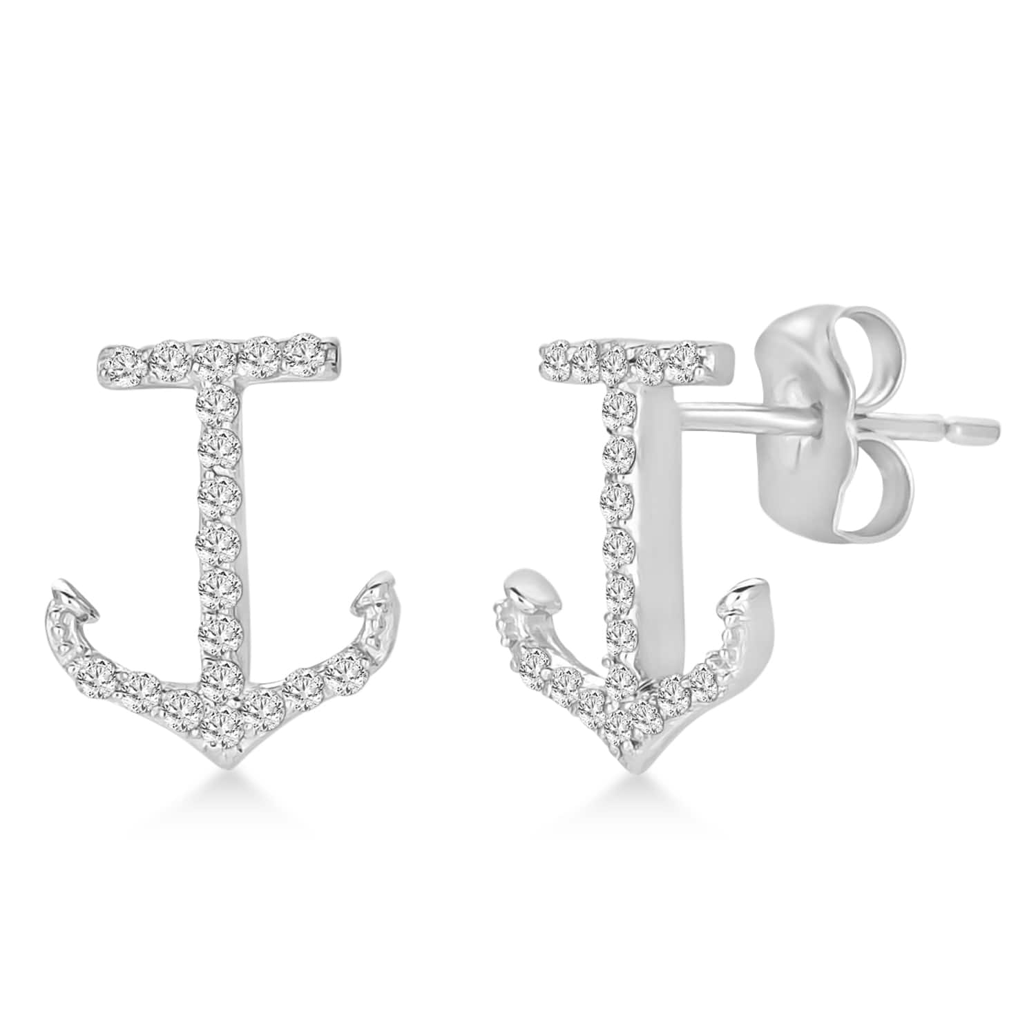 Diamond Accented Anchor Earrings 14k White Gold (0.20ct)