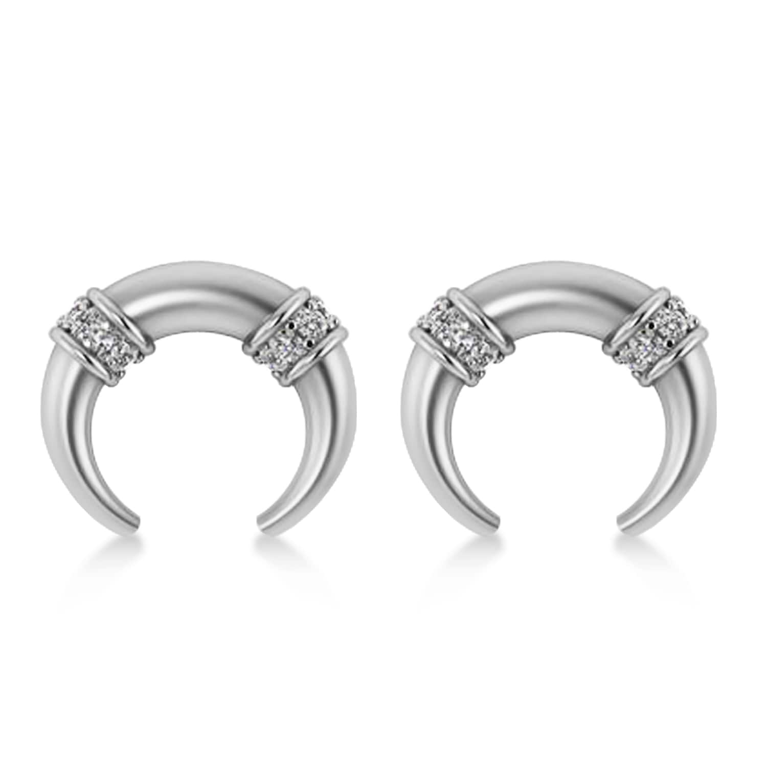 Diamond Crescent Moon Horn Earrings 14k White Gold (0.16ct)