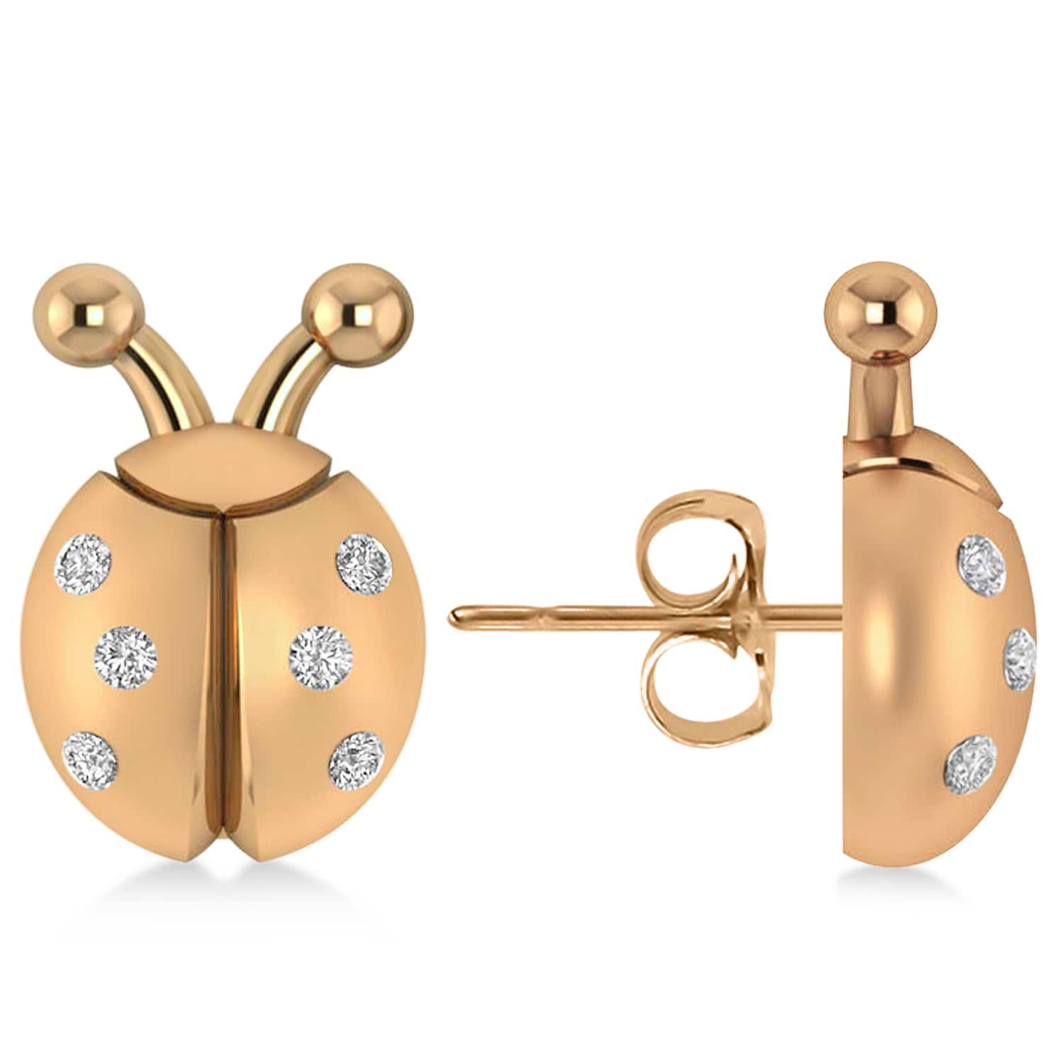 Lady's Diamond Ladybug Earrings 14k Rose Gold  (0.18ctw)