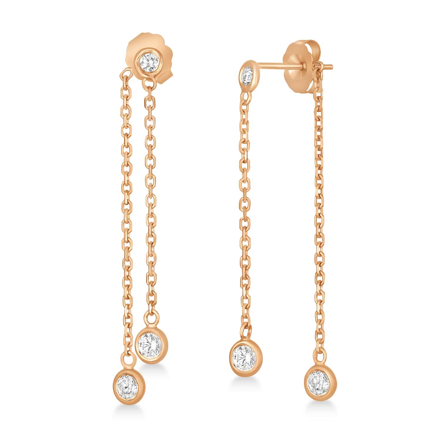 Diamond Bezel-Set Drop Earrings in 14k Rose Gold (0.50 ctw)