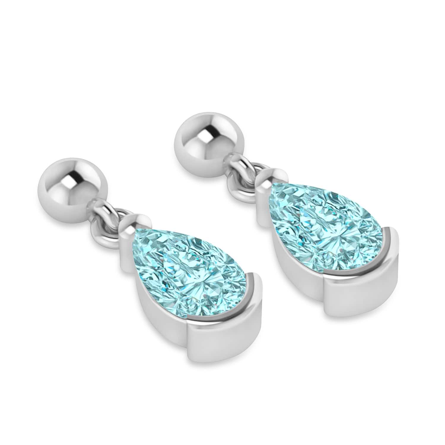 Aquamarine Dangling Pear Earrings 14k White Gold (2.00ct)