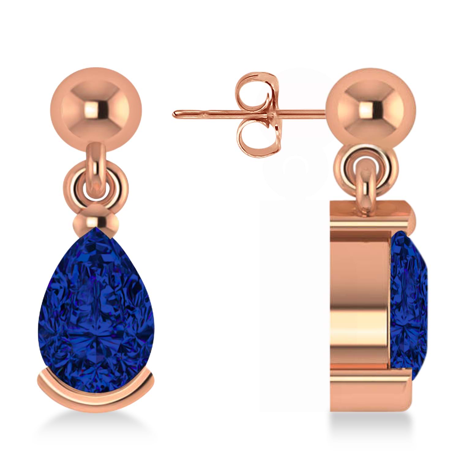 Blue Sapphire Dangling Pear Earrings 14k Rose Gold (2.00ct)