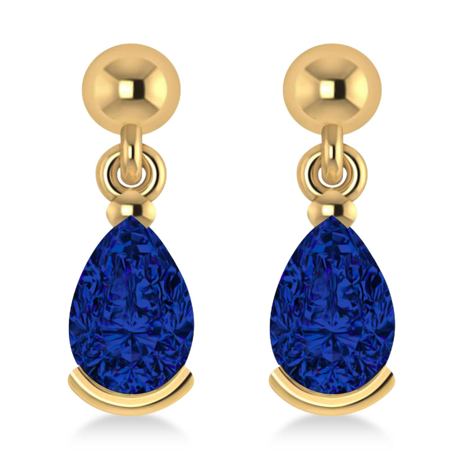 Blue Sapphire Dangling Pear Earrings 14k Yellow Gold (2.00ct)