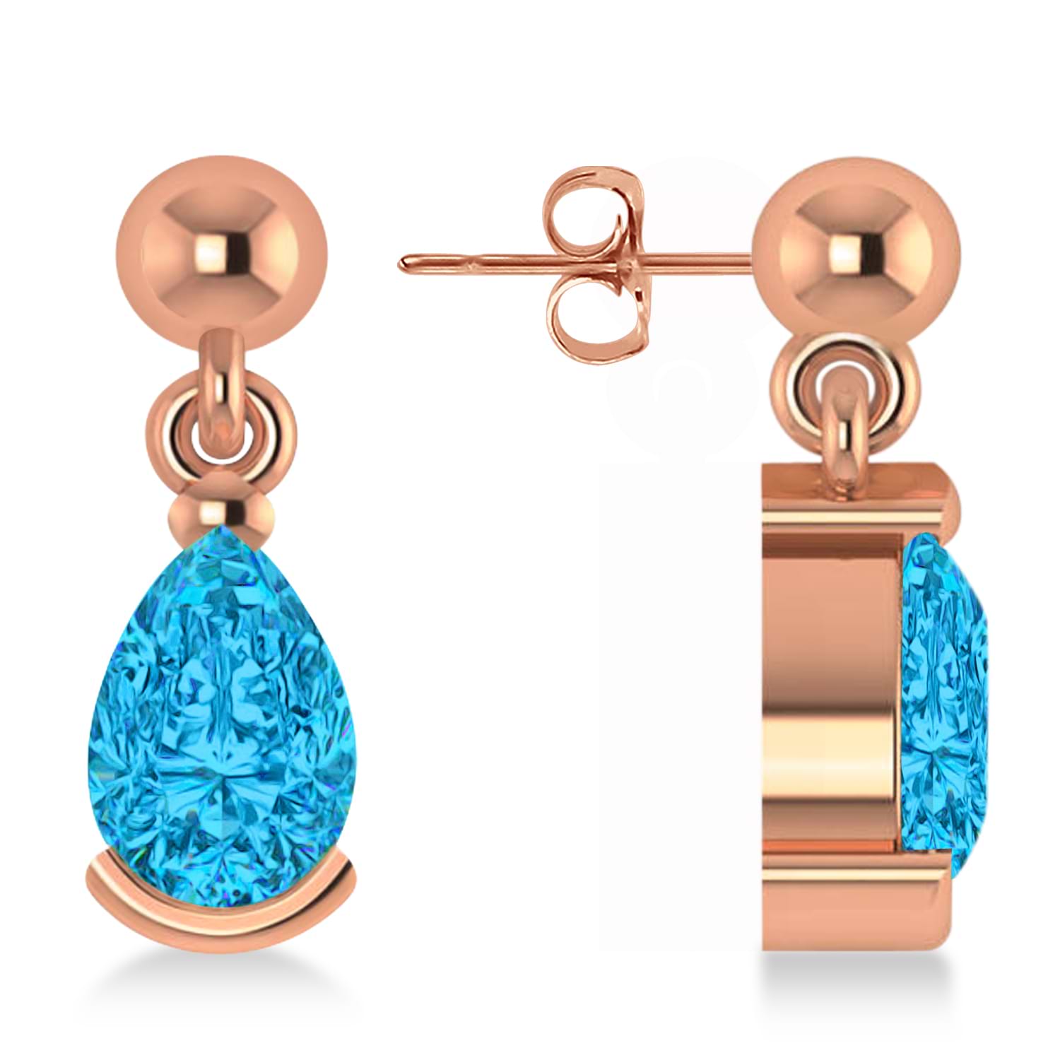 Blue Topaz Dangling Pear Earrings 14k Rose Gold (2.00ct)