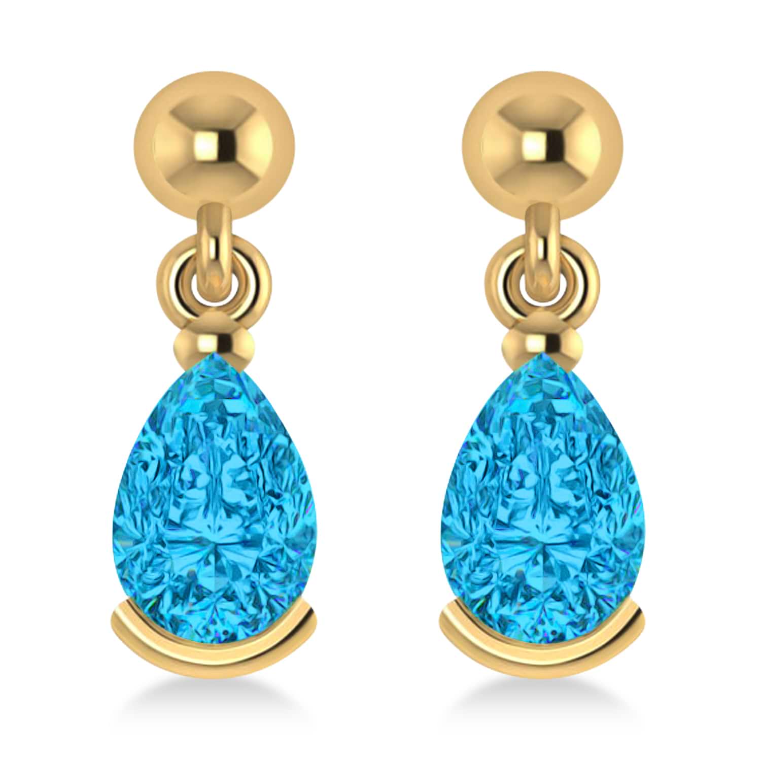 Blue Topaz Dangling Pear Earrings 14k Yellow Gold (2.00ct)