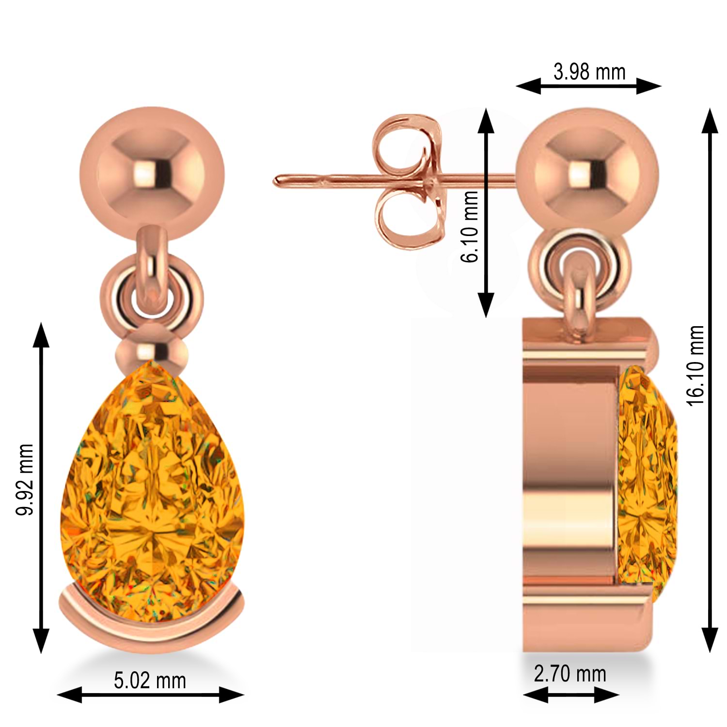 Citrine Dangling Pear Earrings 14k Rose Gold (2.00ct)