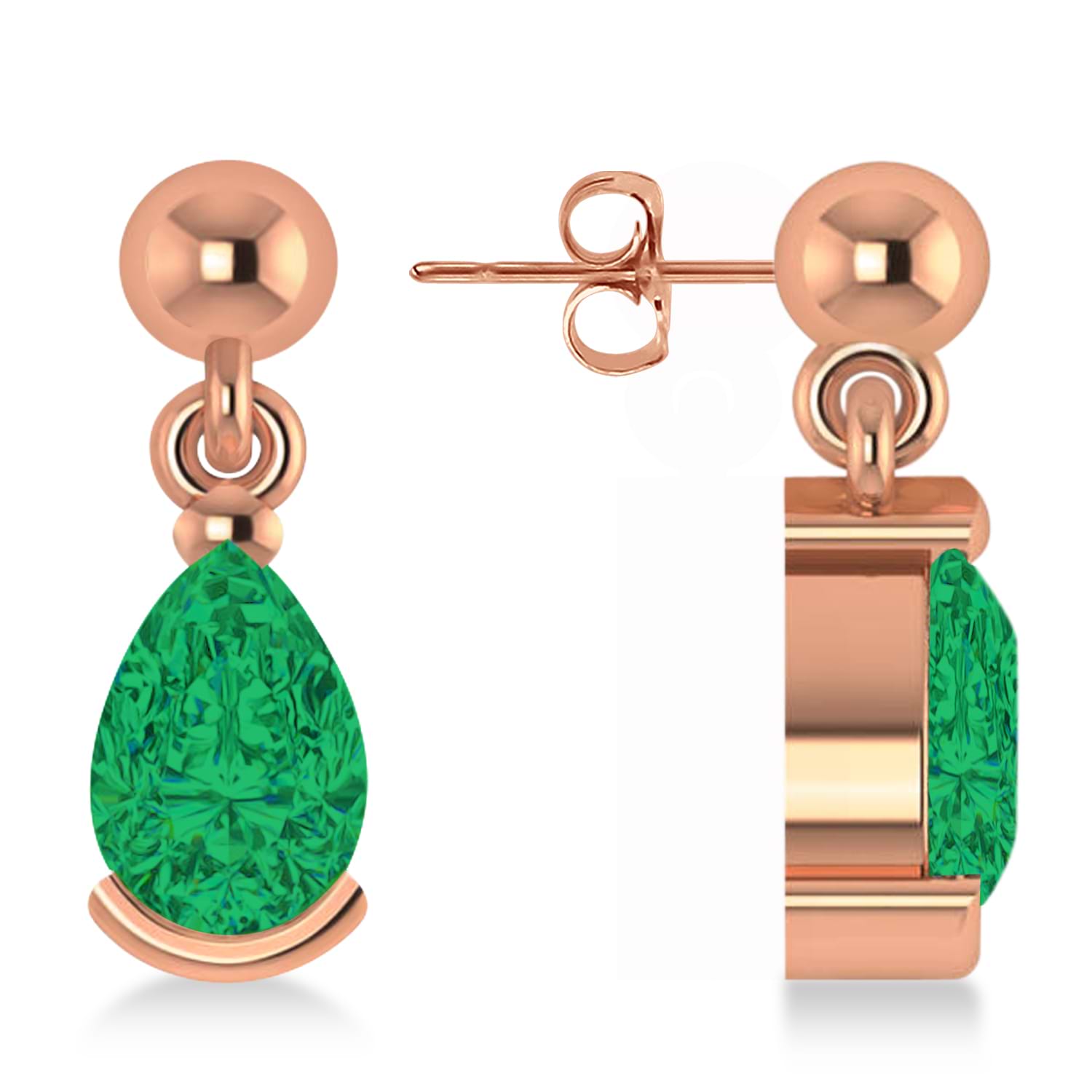 Emerald Dangling Pear Earrings 14k Rose Gold (2.00ct)