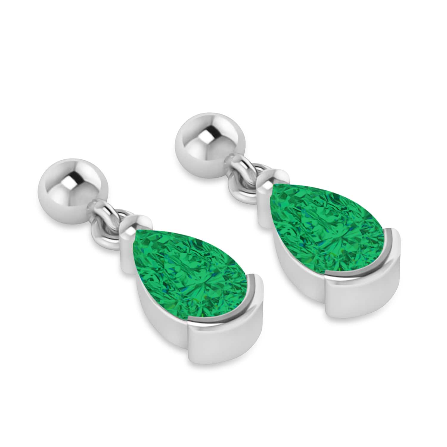 Emerald Dangling Pear Earrings 14k White Gold (2.00ct)