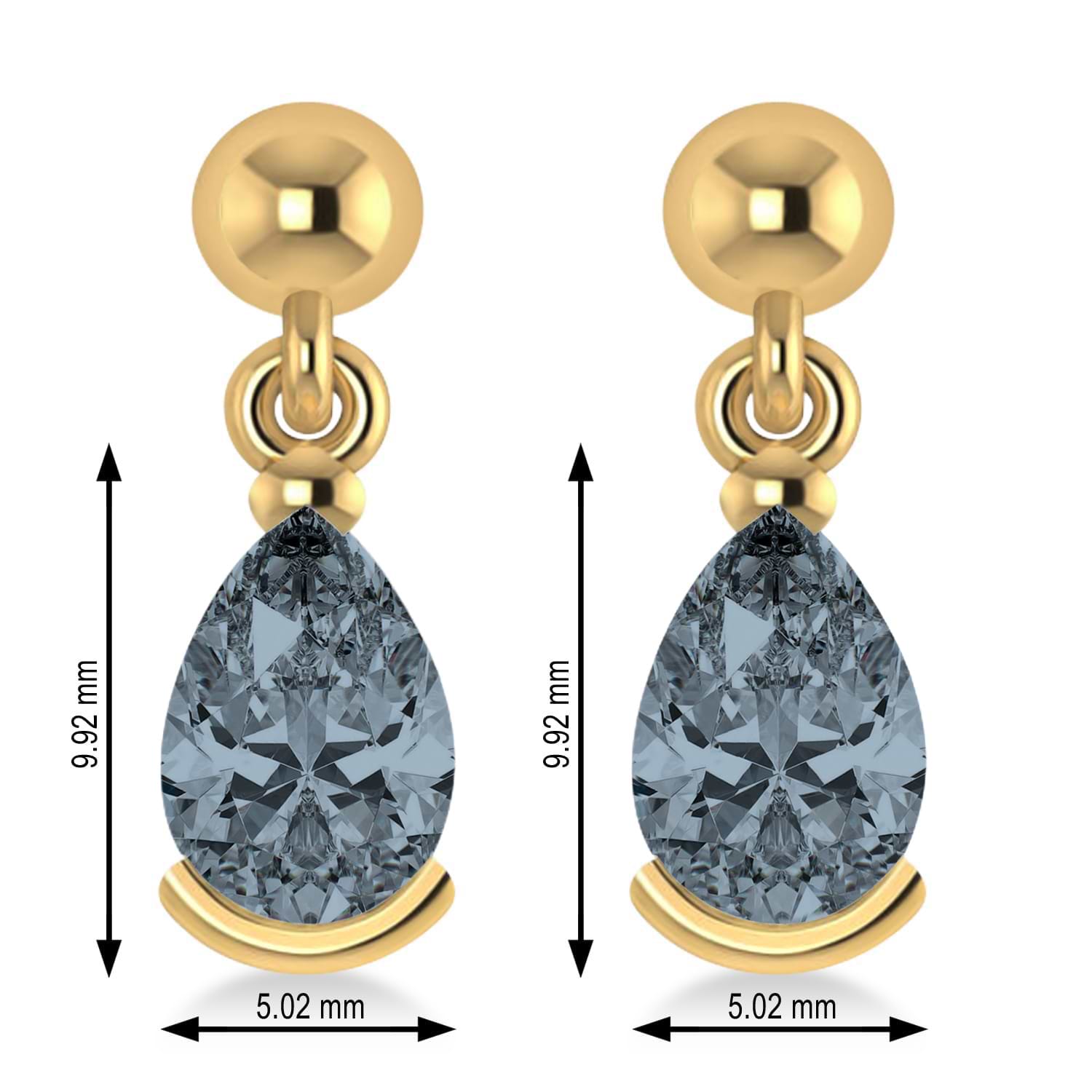 Gray Spinel Dangling Pear Earrings 14k Yellow Gold (2.00ct)