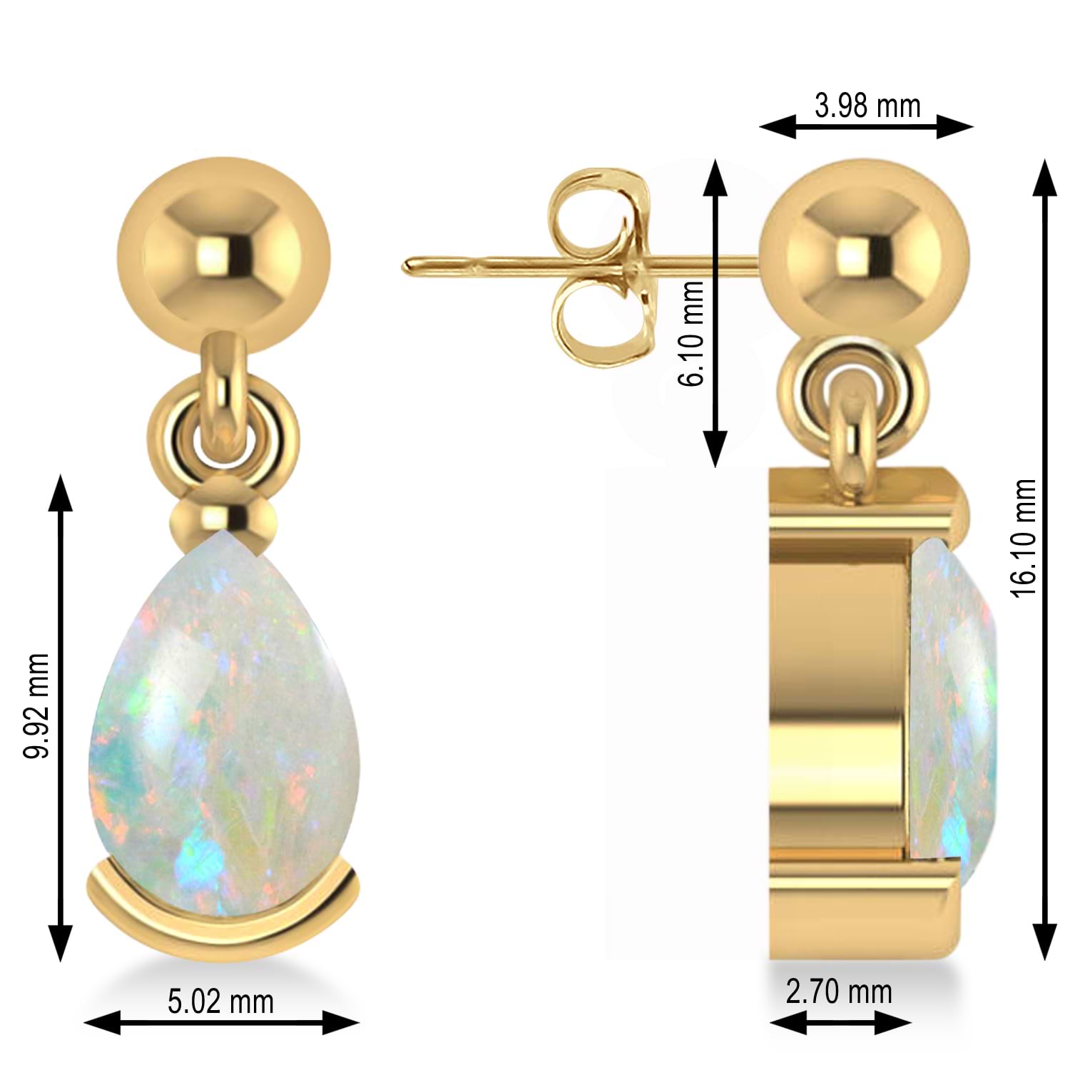 Opal Dangling Pear Earrings 14k Yellow Gold (2.00ct)