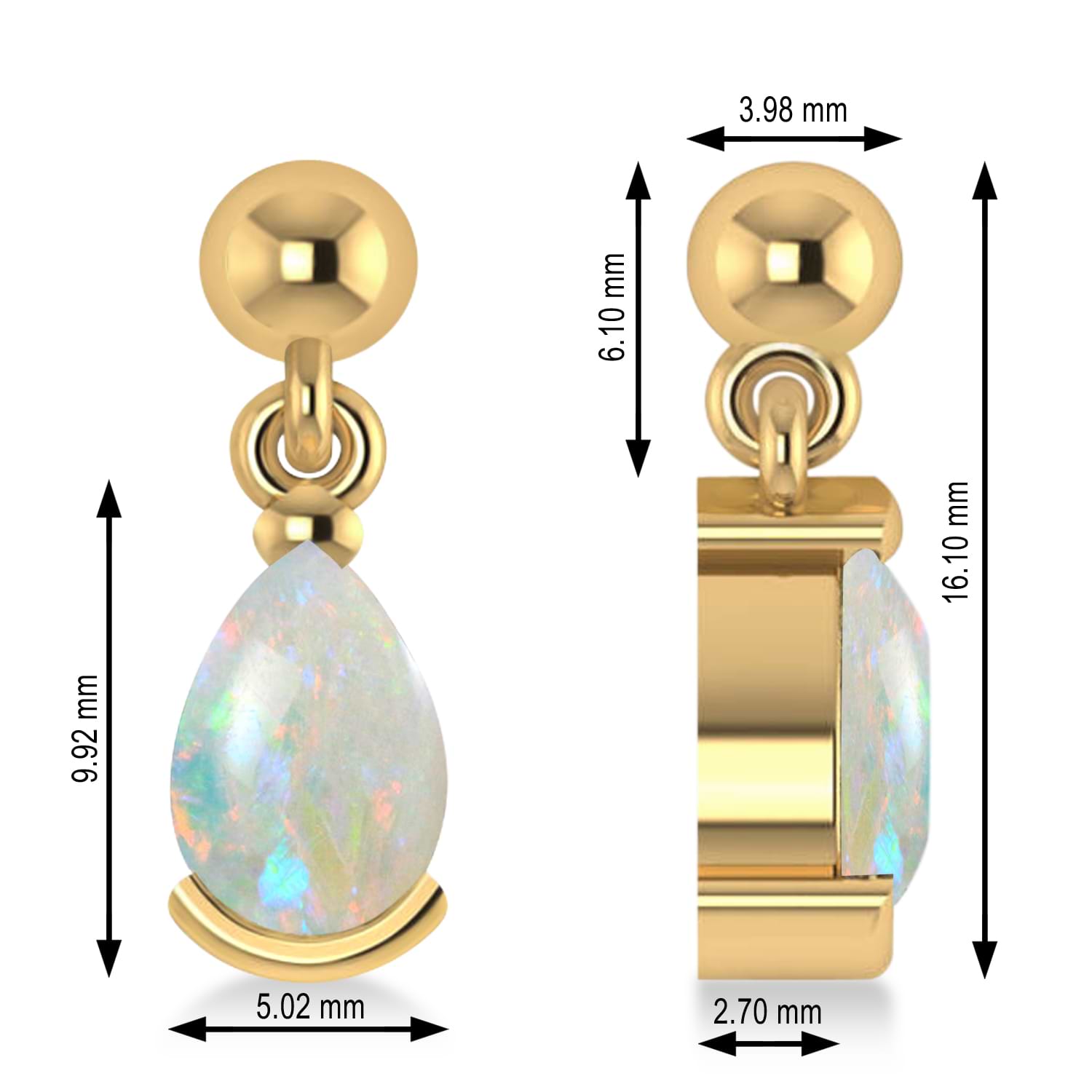 Opal Dangling Pear Earrings 14k Yellow Gold (2.00ct)