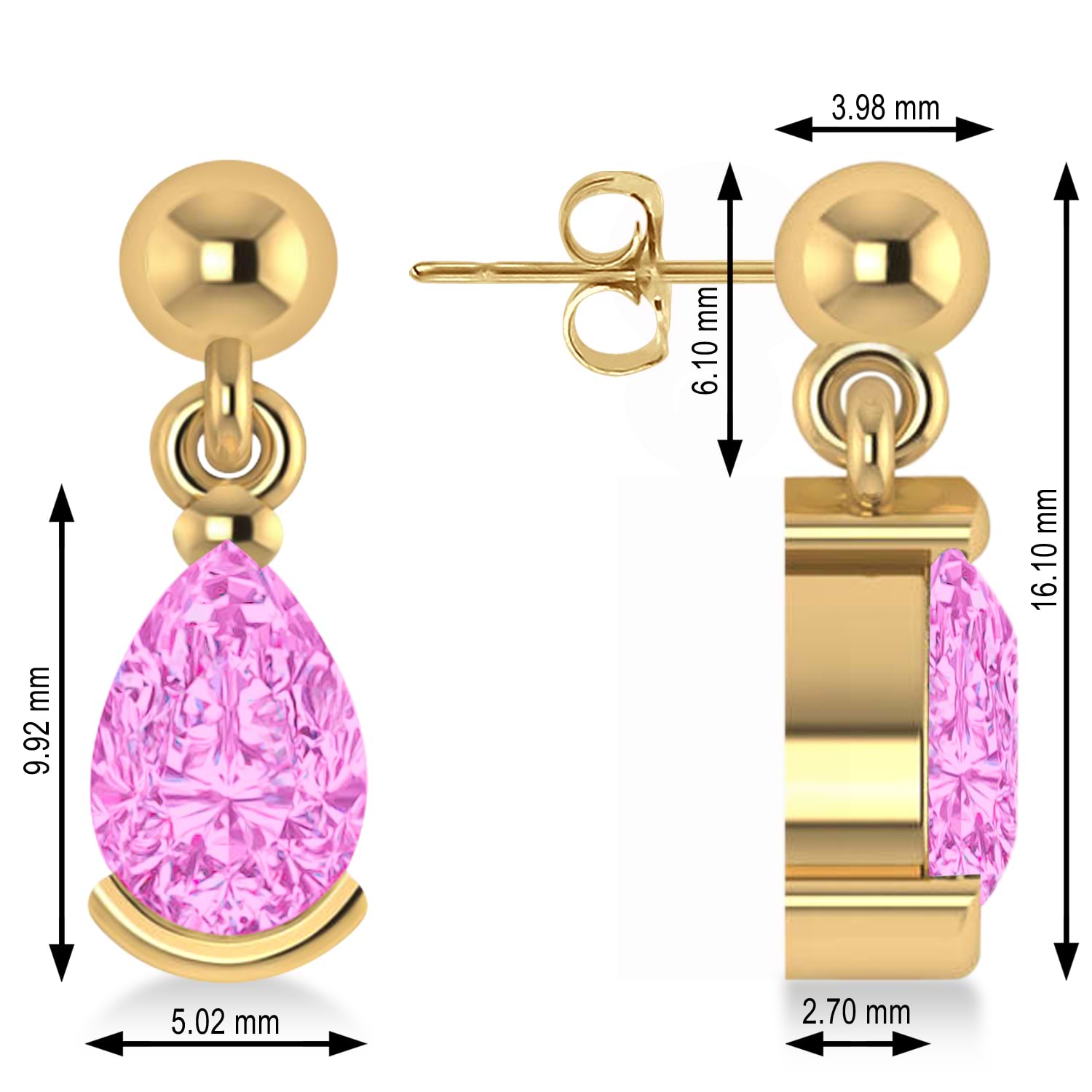 Pink Sapphire Dangling Pear Earrings 14k Yellow Gold (2.00ct)