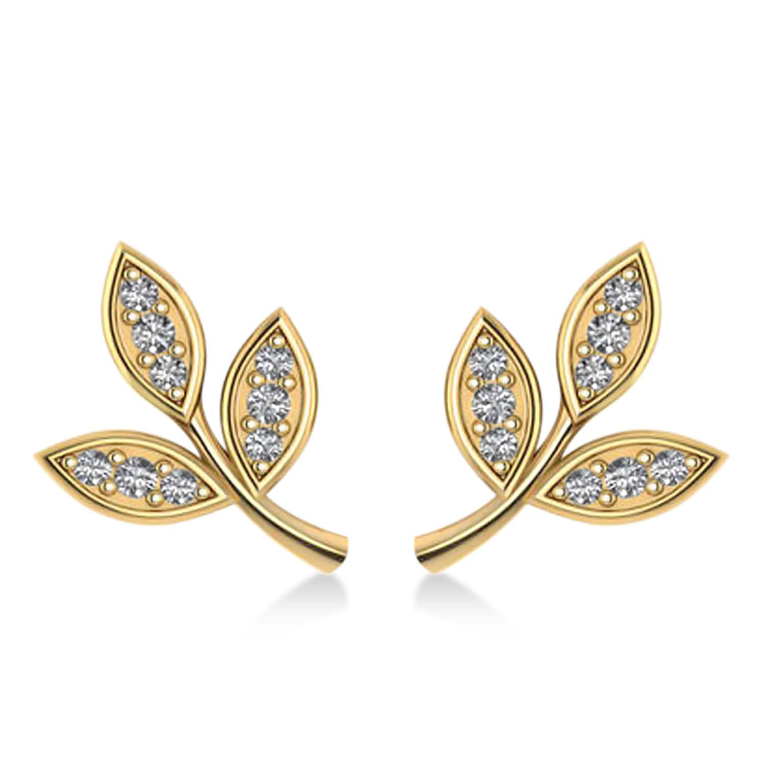 Diamond 3-Petal Leaf Earrings 14k Yellow Gold (0.21ct)