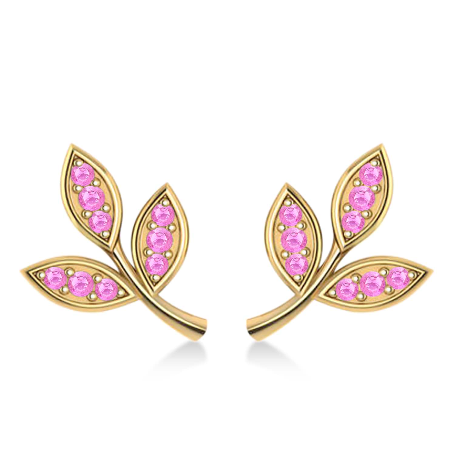 Pink Sapphire 3-Petal Leaf Earrings 14k Yellow Gold (0.21ct)