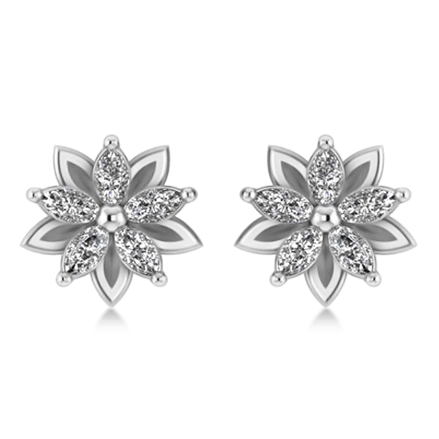Diamond 5-Petal Flower Earrings 14k White Gold (1.40ct)