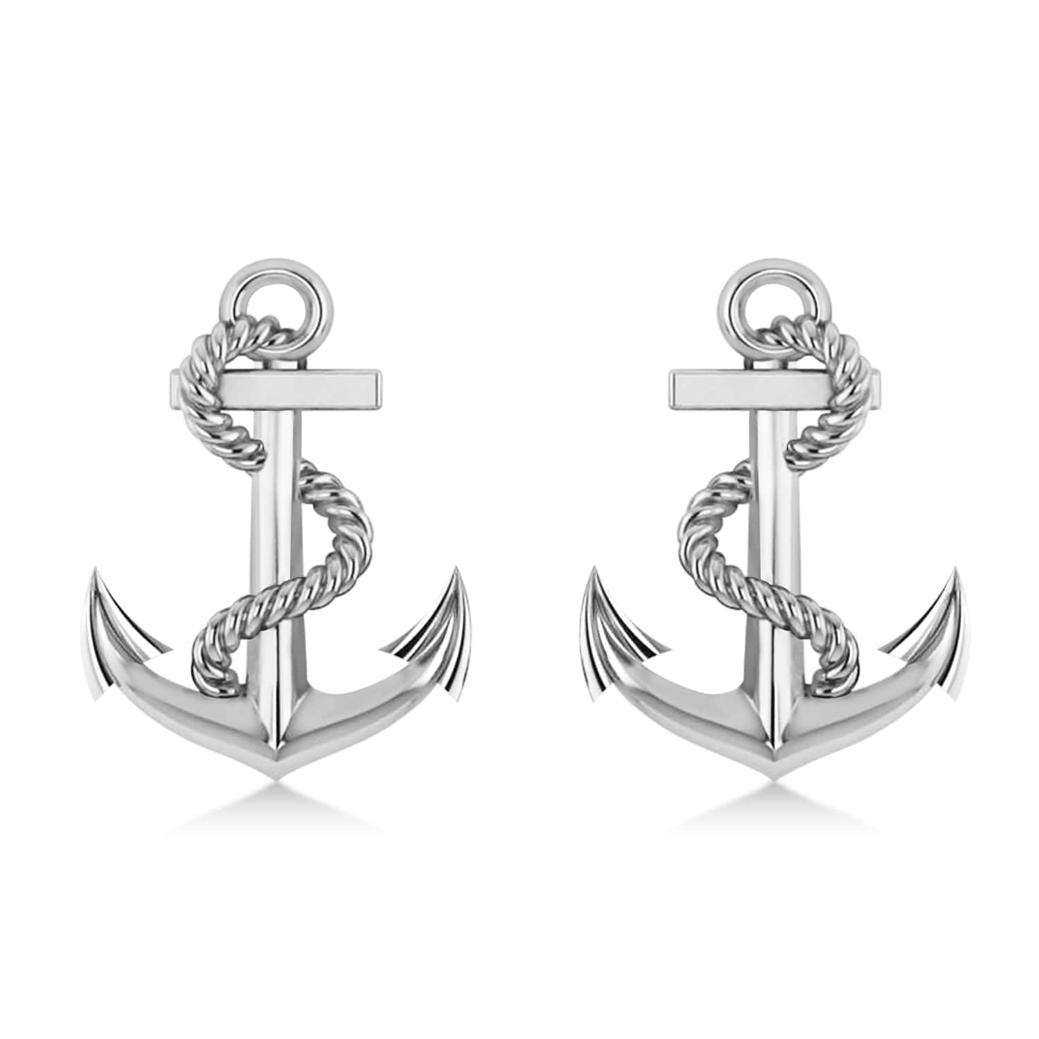 Anchor With Rope Earrings 14k White Gold