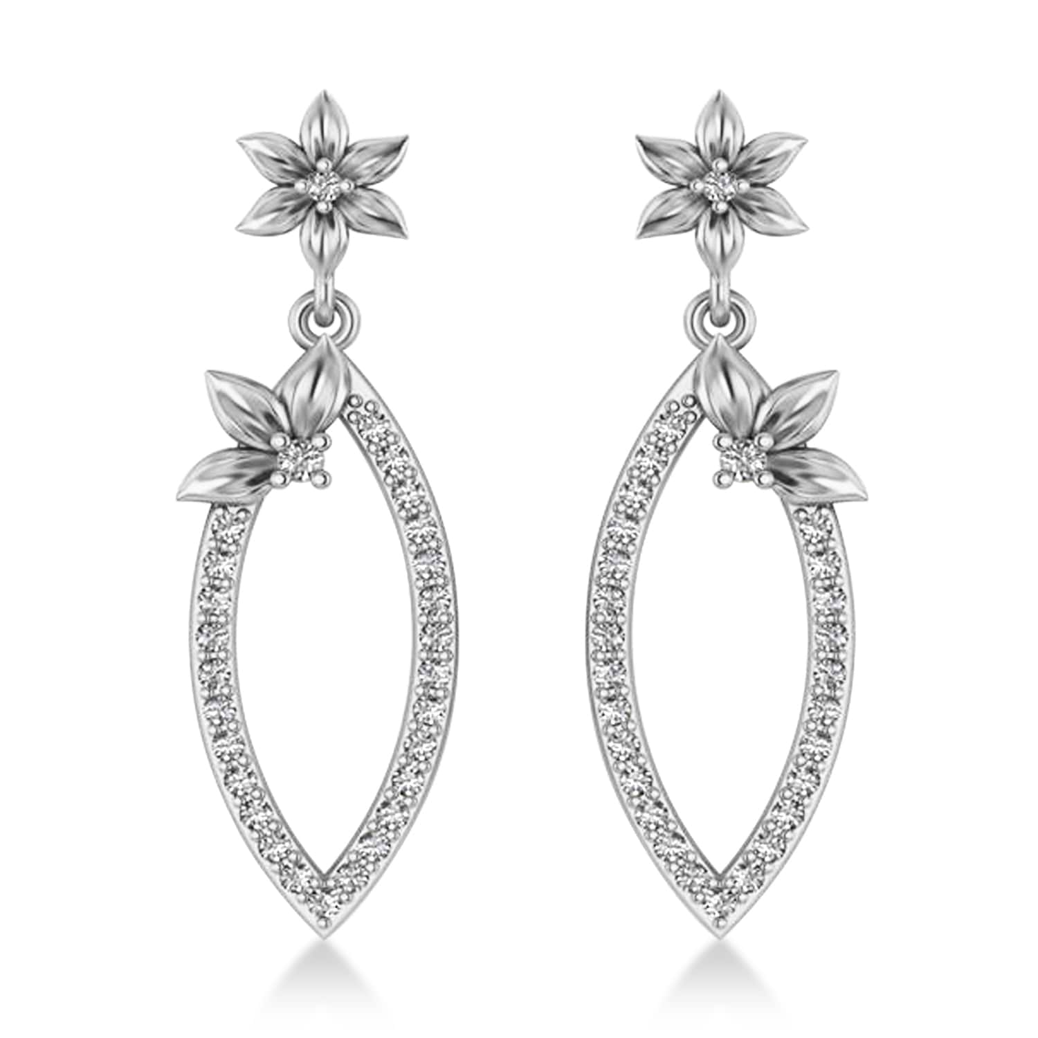 Diamond Flower Dangling Earrings 14k White Gold (0.58ct)