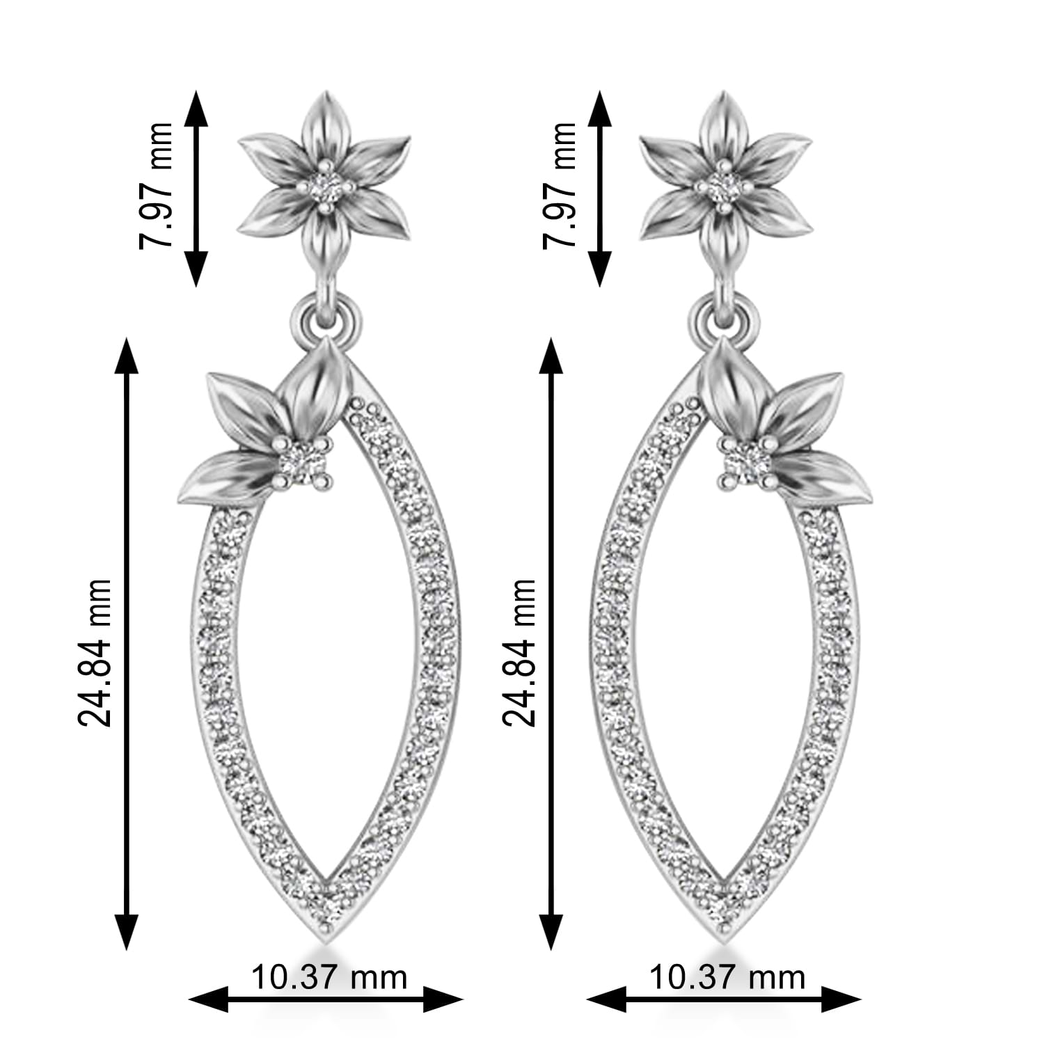 Diamond Flower Dangling Earrings 14k White Gold (0.58ct)