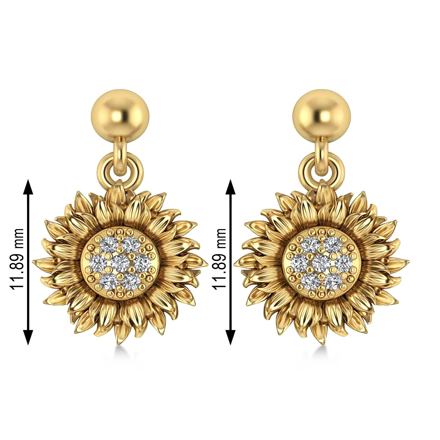 Diamond Sunflower Dangling Earrings 14k Yellow Gold (0.14ct)