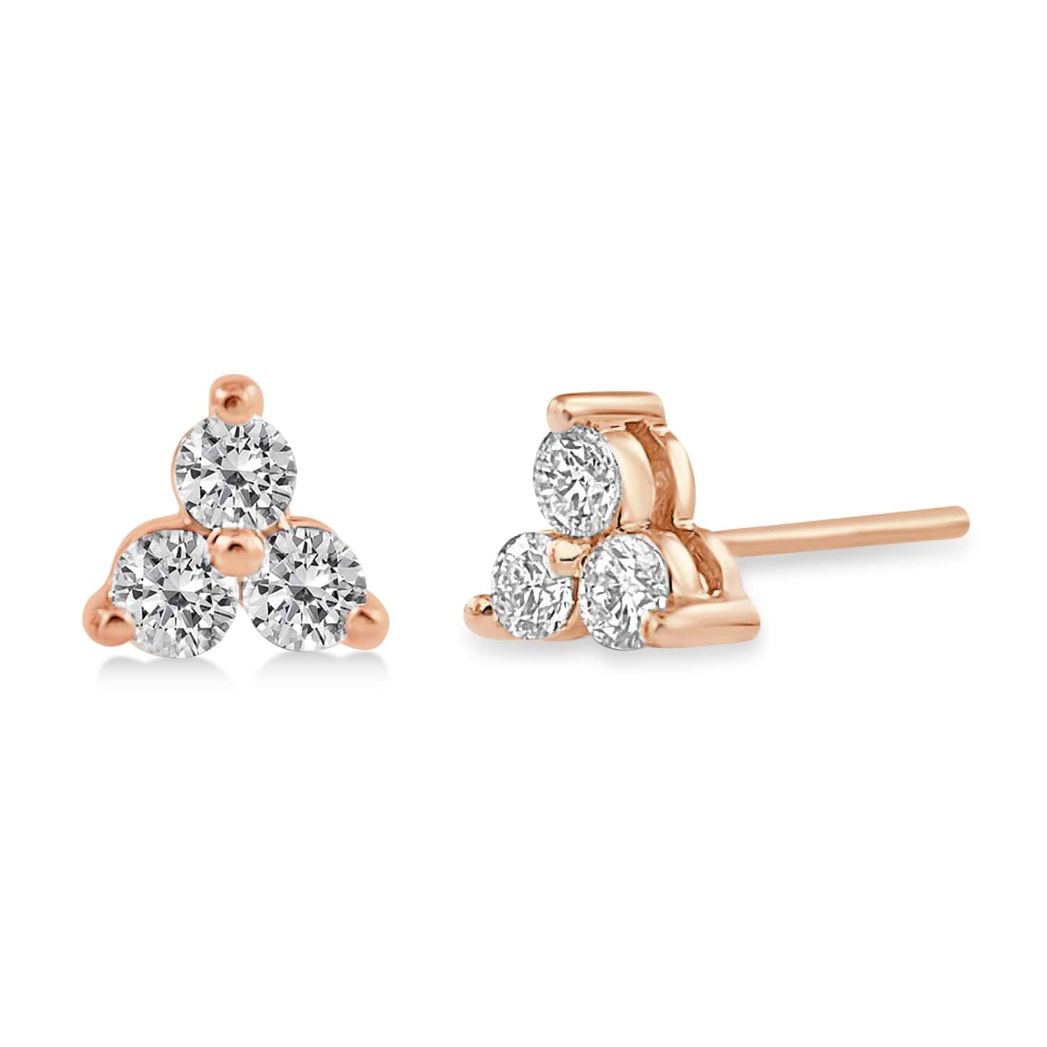 Diamond Three-Stone Triangular Earrings 14k Rose Gold (0.25ct)